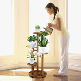 Load image into Gallery viewer, GEEBOBO 5-Tier Tall Plant Stand Indoor Wood Corner Flower Shelf (Brown)
