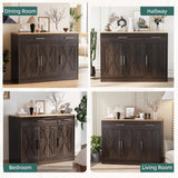 Load image into Gallery viewer, Shintenchi Modern Farmhouse Sideboard Buffet Cabinet, 42" Barn Doors Wood Coffee Bar Cabinet with 3 Doors &amp; Adjustable Shelf, Large Storage Console Cabinet for Kitchen Living Room Hallway, White