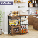 Load image into Gallery viewer, SWTYMIKI Farmhouse Coffee Bar Cabinet with Drawers, Multi-Purpose Buffet Sideboard Cabinet, Coffee Stand Station for Kitchen Living Room Corner Small Space, Espresso